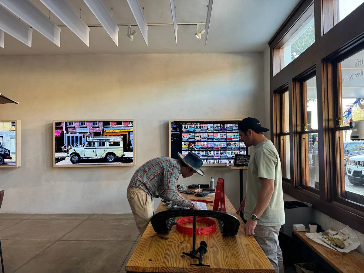 DRIVE images on display at the Marfa car show